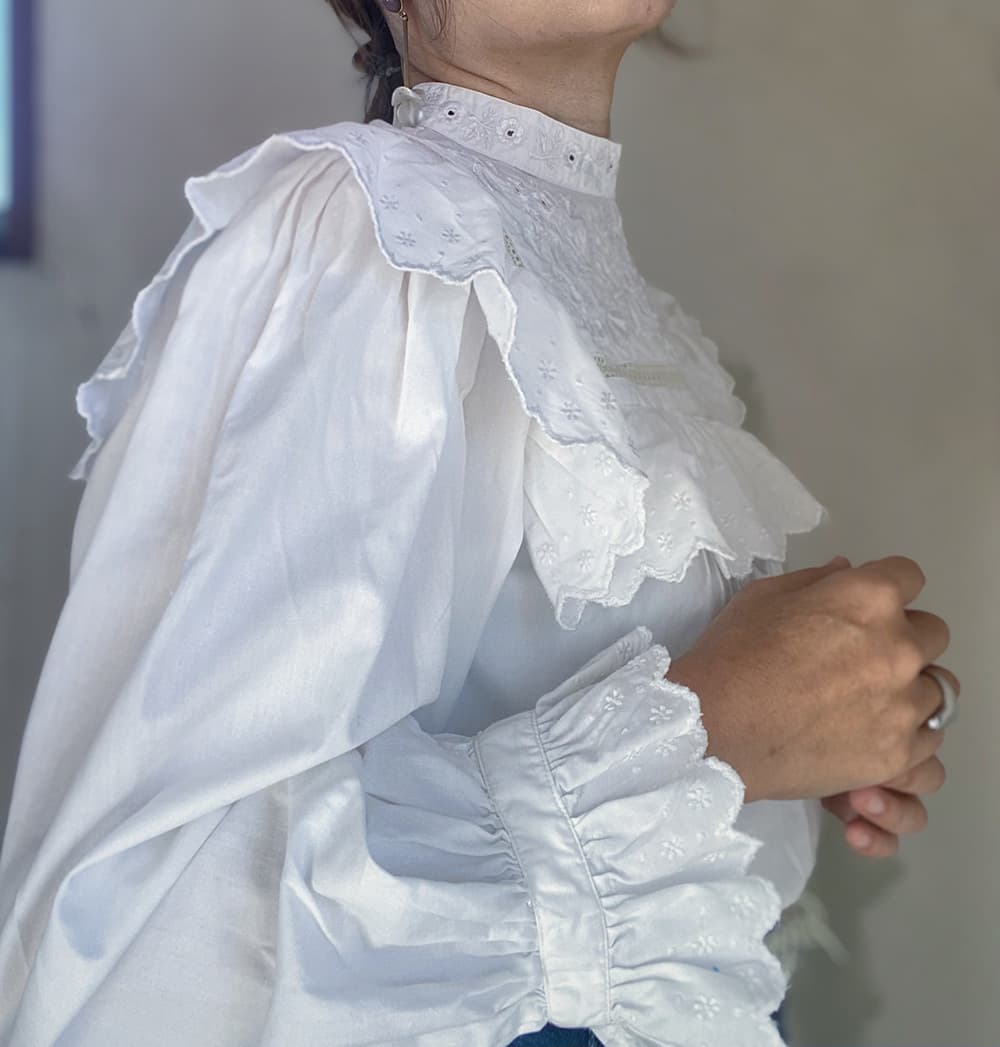 フランスアンティークブラウスフリルレースブラウス