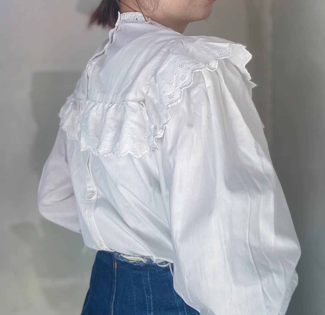 フランスアンティークブラウスフリルレースブラウス