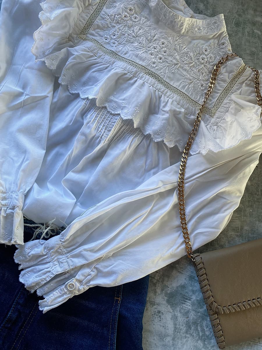 フランスアンティークブラウスフリルレースブラウス