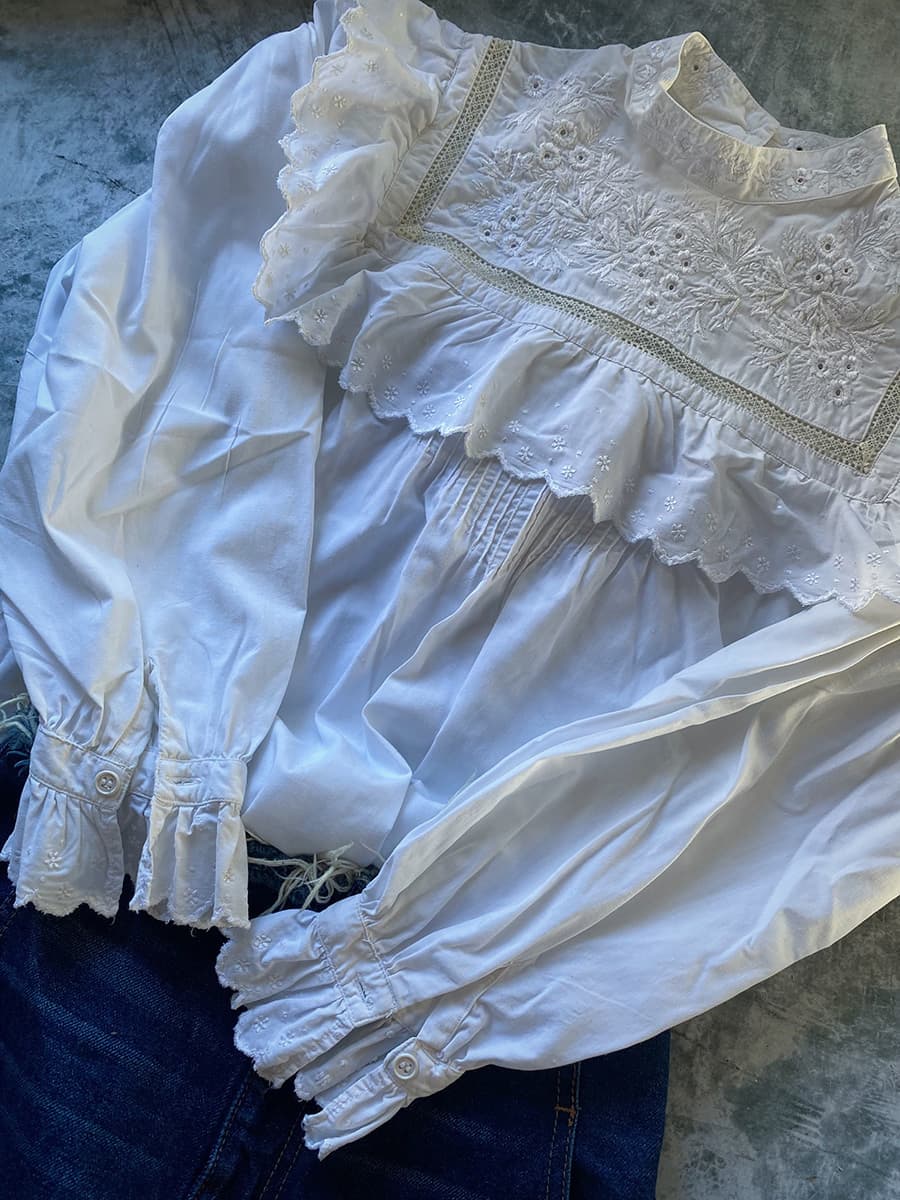 フランスアンティークブラウスフリルレースブラウス