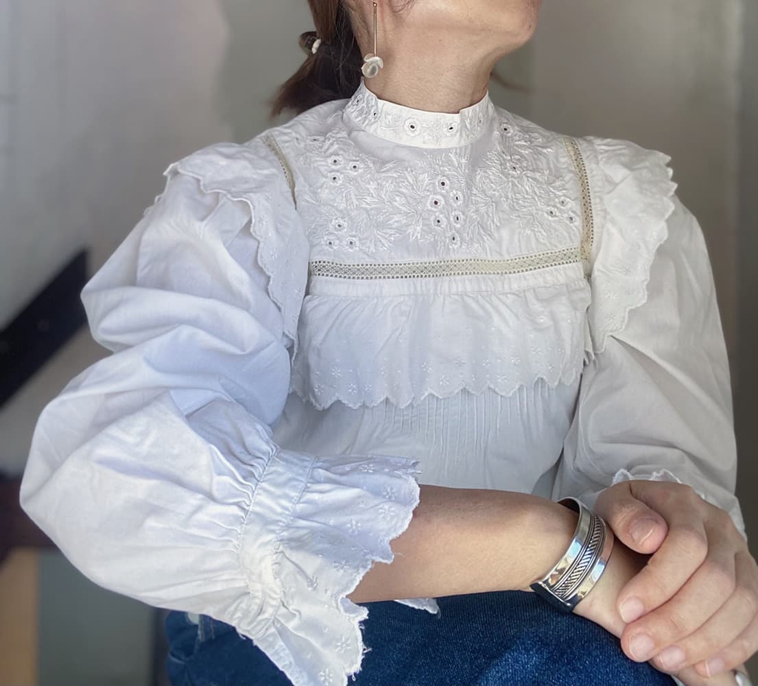フランスアンティークブラウスフリルレースブラウス