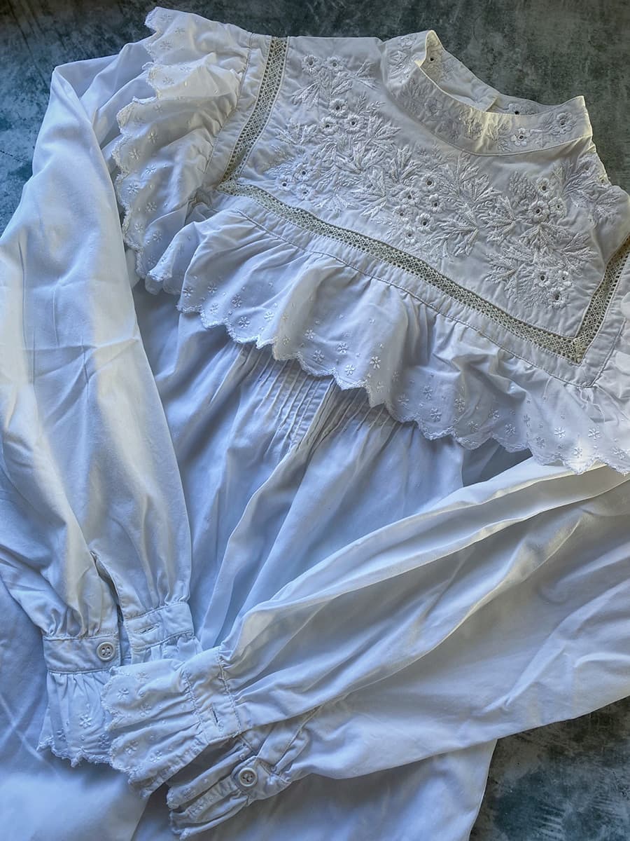 フランスアンティークブラウスフリルレースブラウス