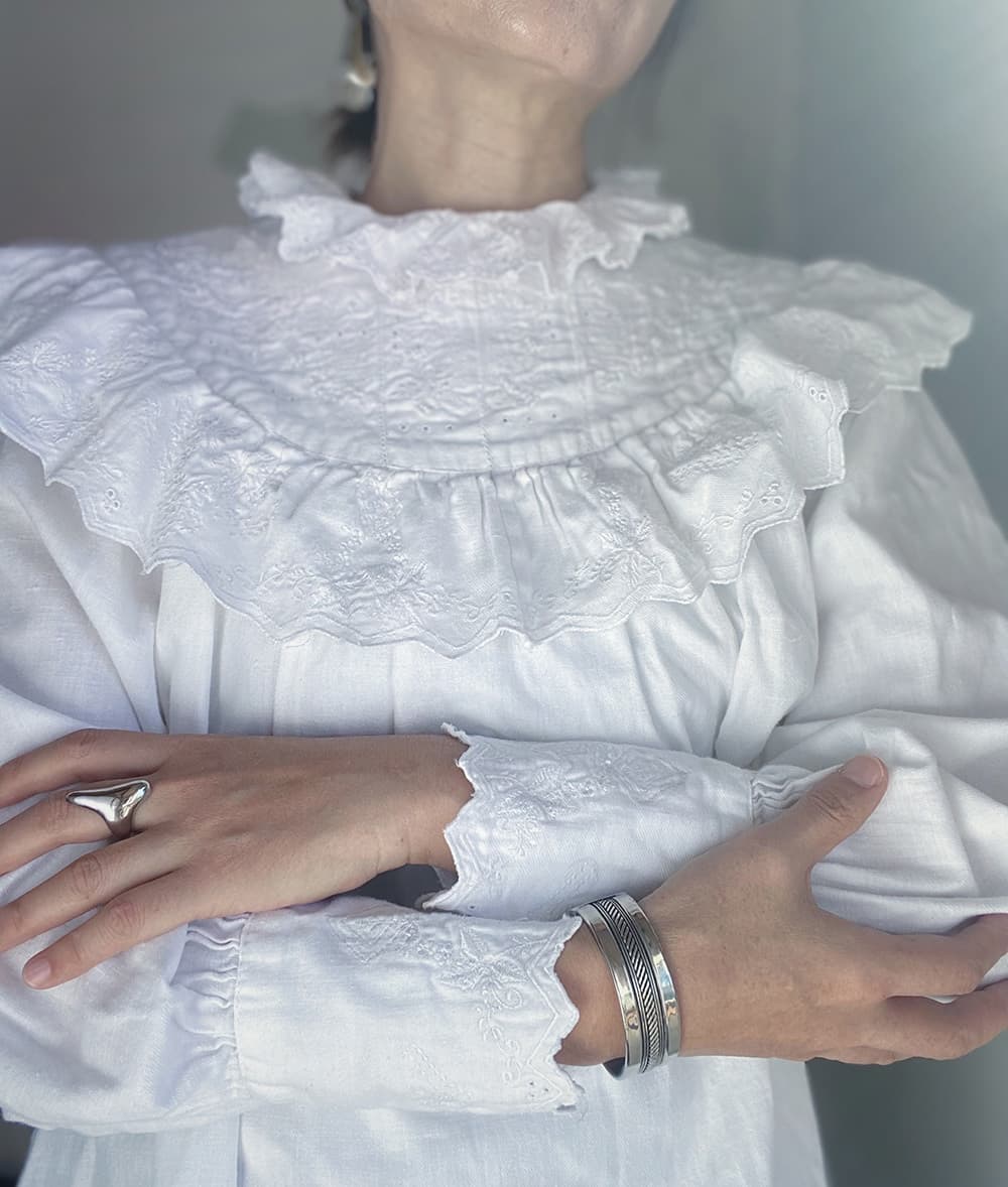 フランスアンティークブラウスフリルレースブラウス