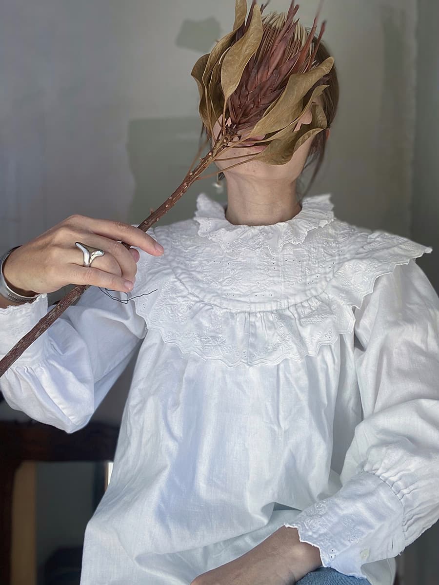 フランスアンティークブラウスフリルレースブラウス