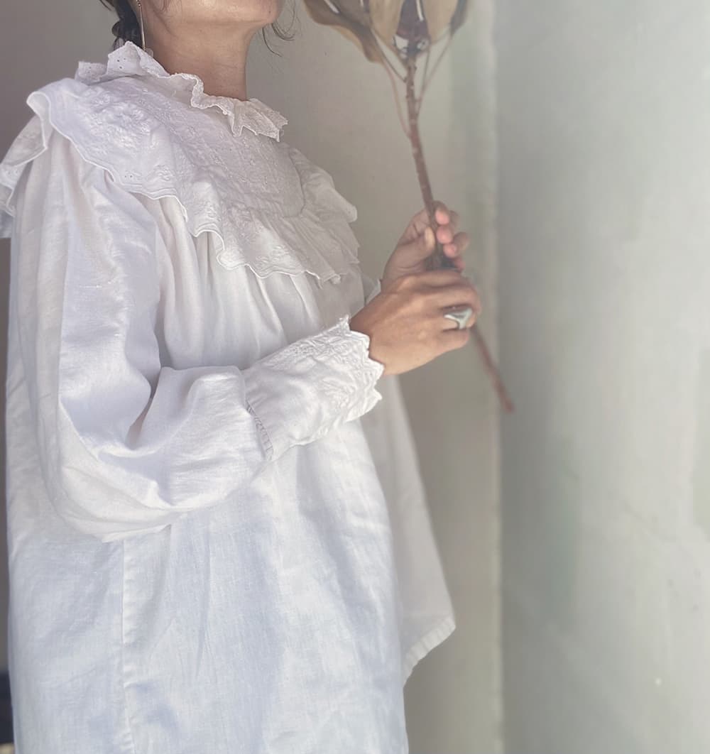 フランスアンティークブラウスフリルレースブラウス