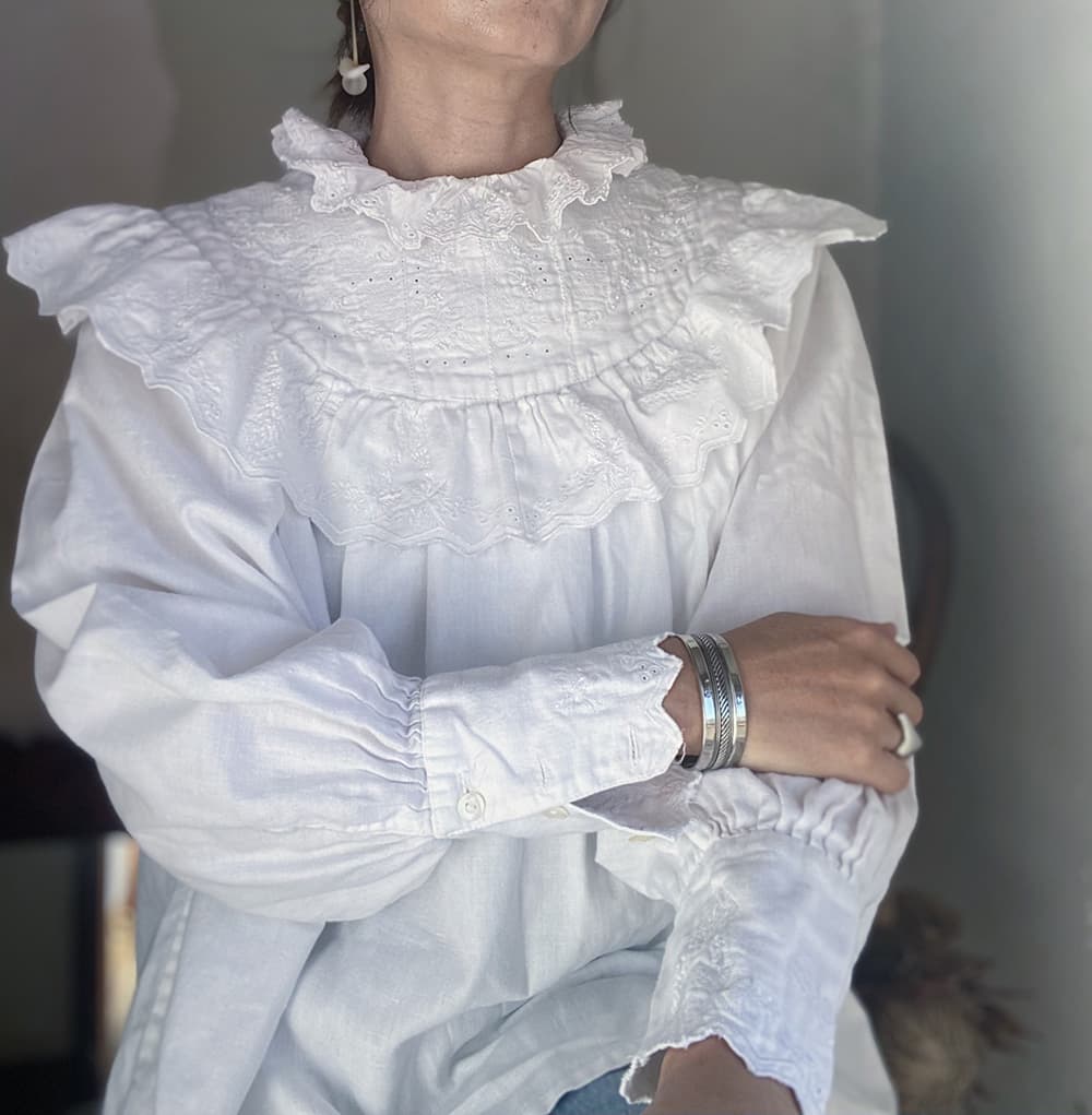 フランスアンティークブラウスフリルレースブラウス