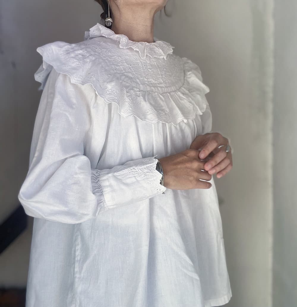 フランスアンティークブラウスフリルレースブラウス