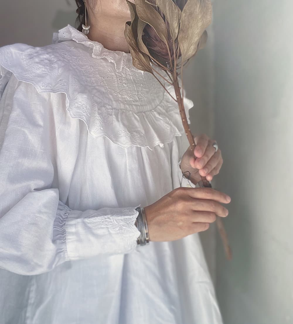 フランスアンティークブラウスフリルレースブラウス