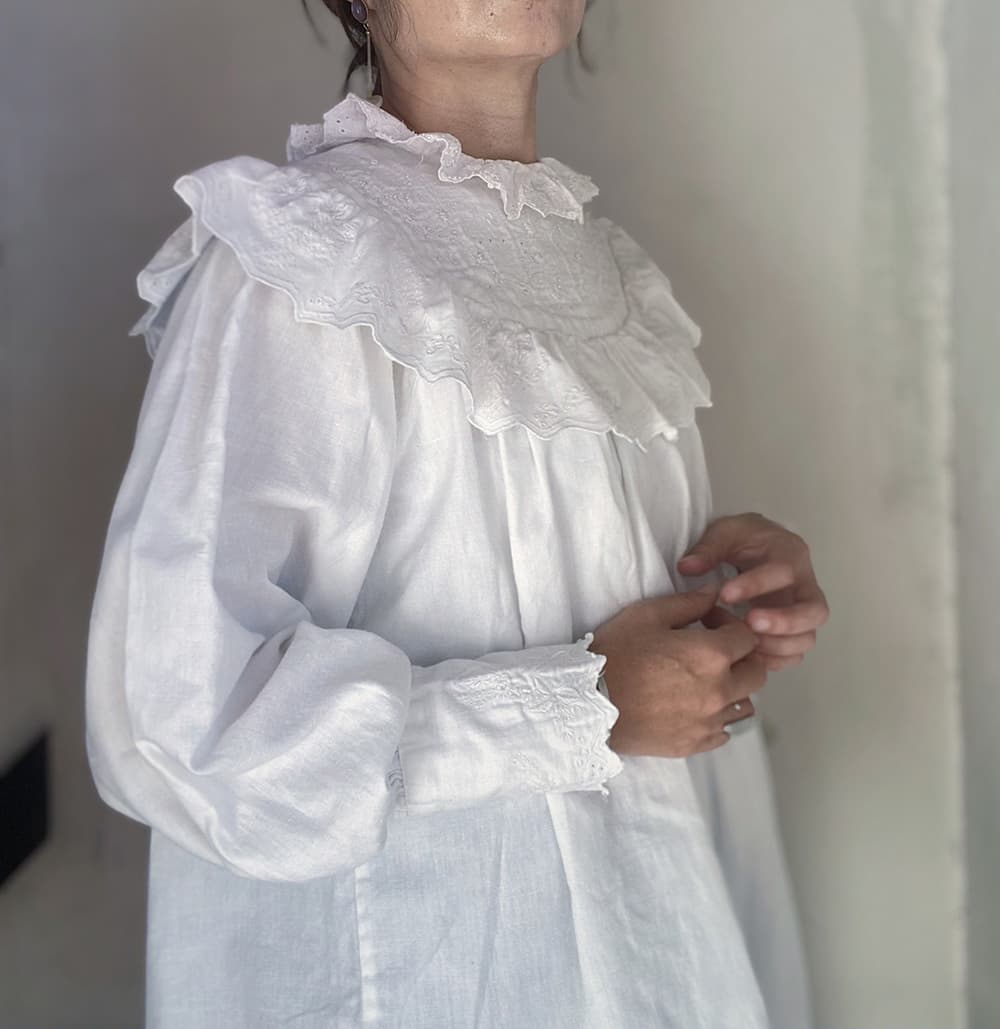 フランスアンティークブラウスフリルレースブラウス
