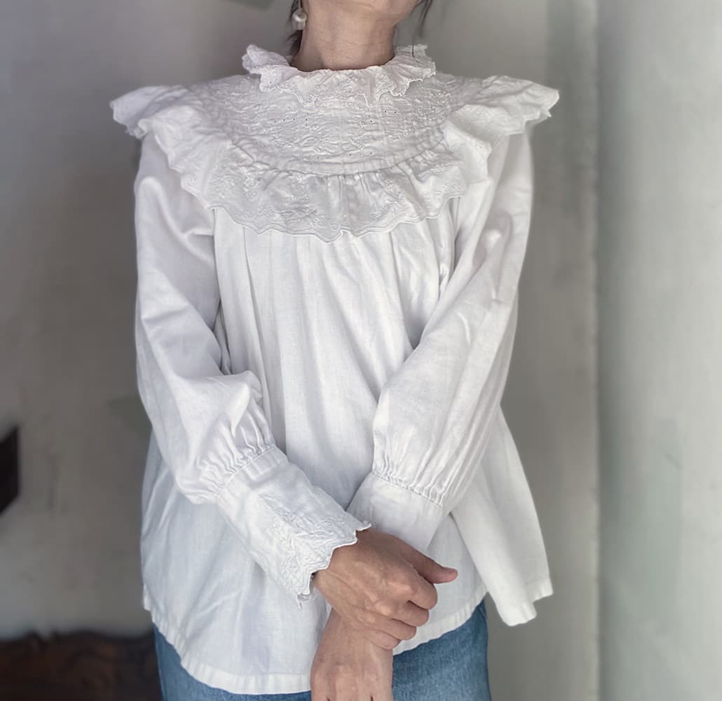 フランスアンティークブラウスフリルレースブラウス