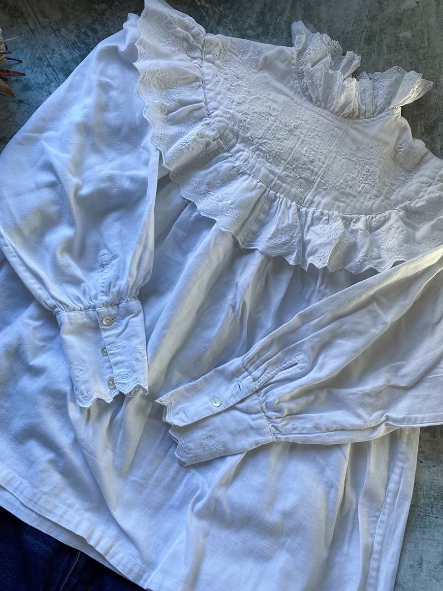 フランスアンティークブラウスフリルレースブラウス
