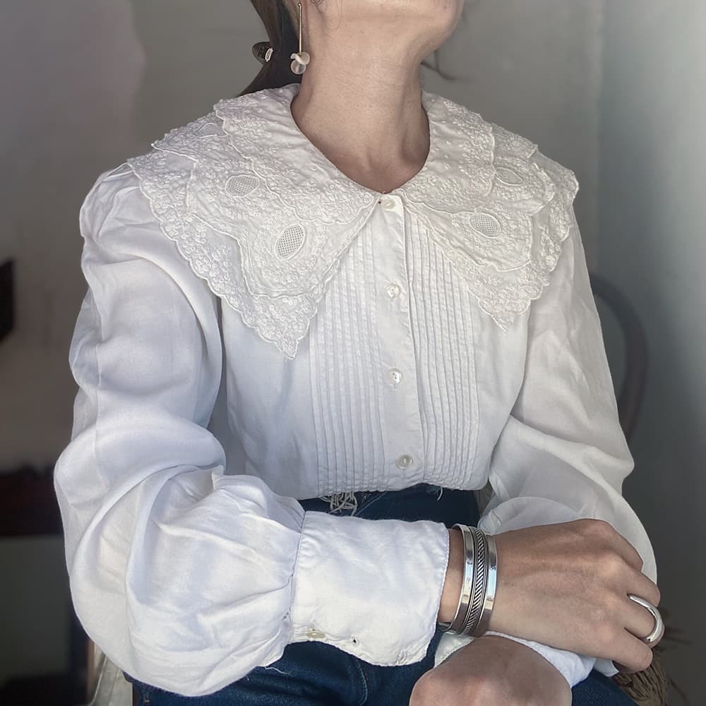 フランスアンティークブラウスフリルレースブラウスFrenchVintageblouse