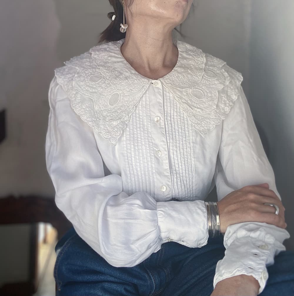 フランスアンティークブラウスフリルレースブラウスFrenchVintageblouse