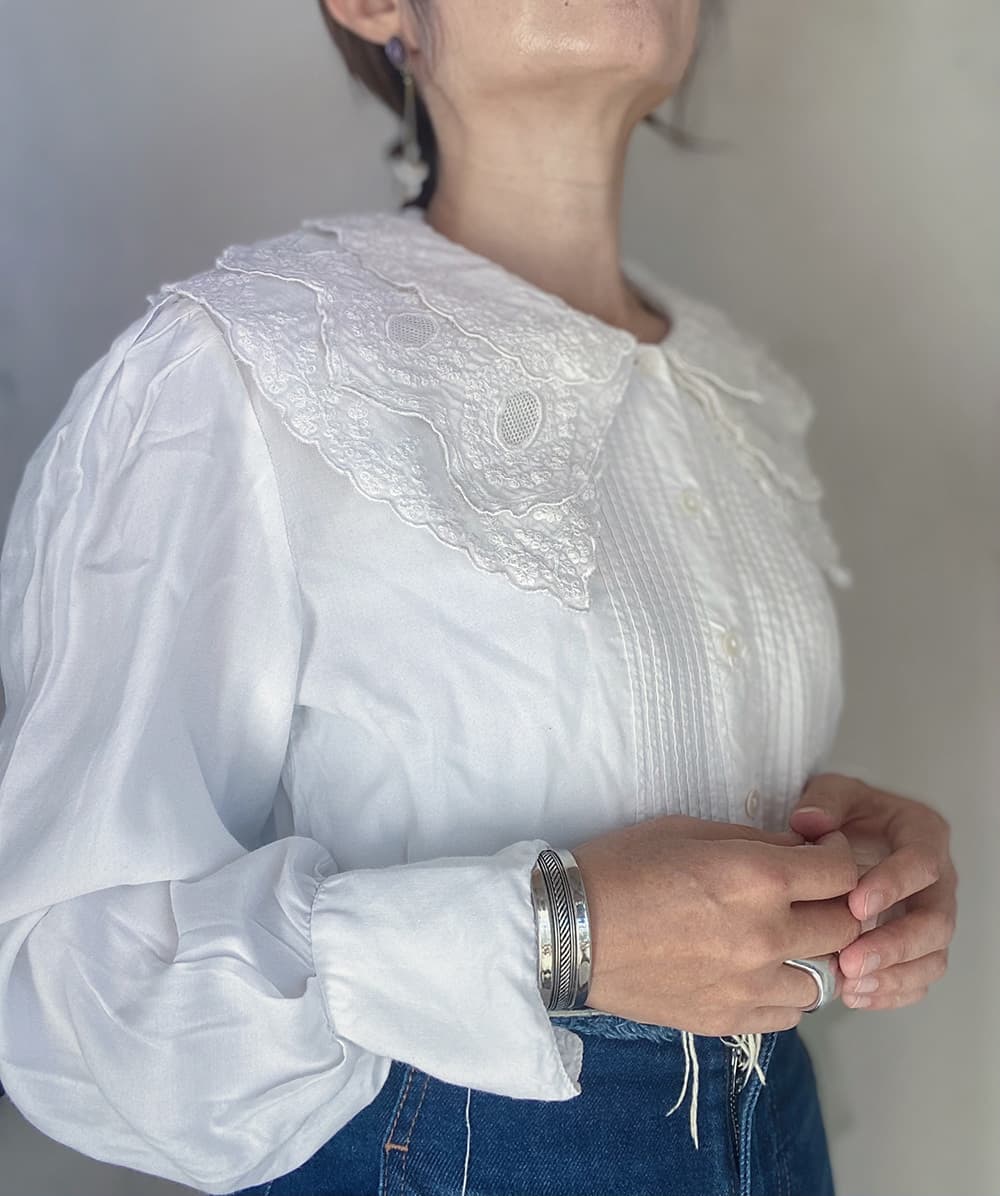 フランスアンティークブラウスフリルレースブラウスFrenchVintageblouse