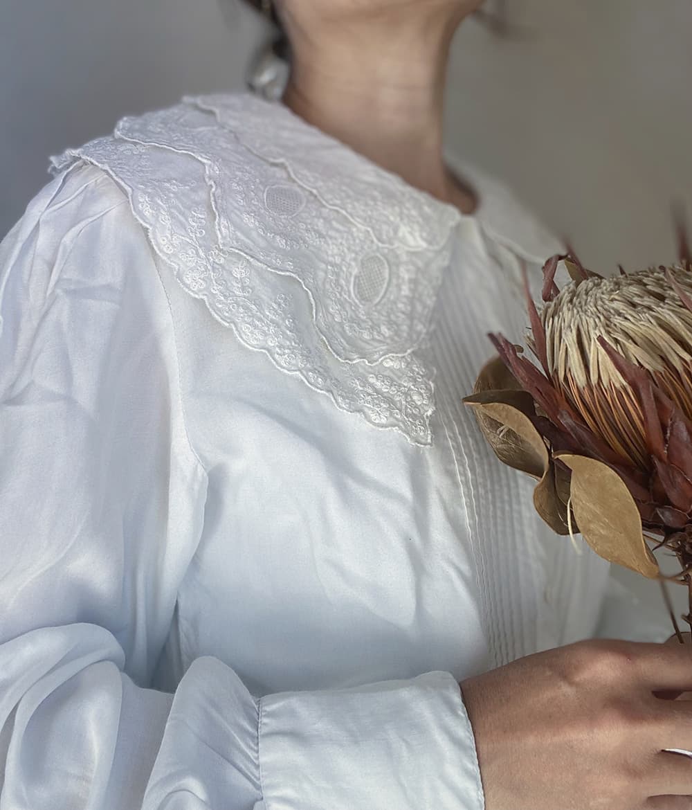 フランスアンティークブラウスフリルレースブラウスFrenchVintageblouse