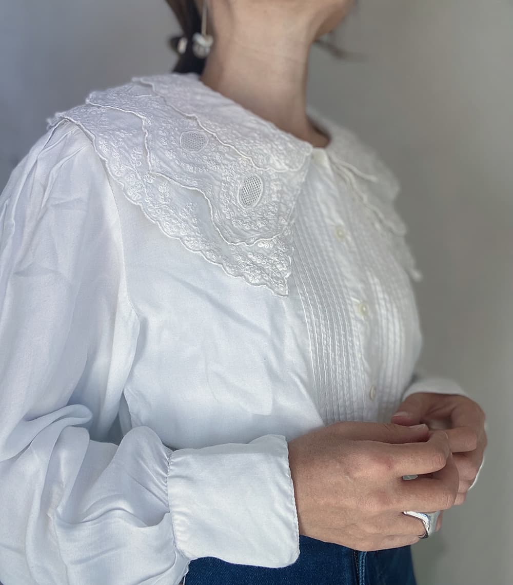 フランスアンティークブラウスフリルレースブラウスFrenchVintageblouse