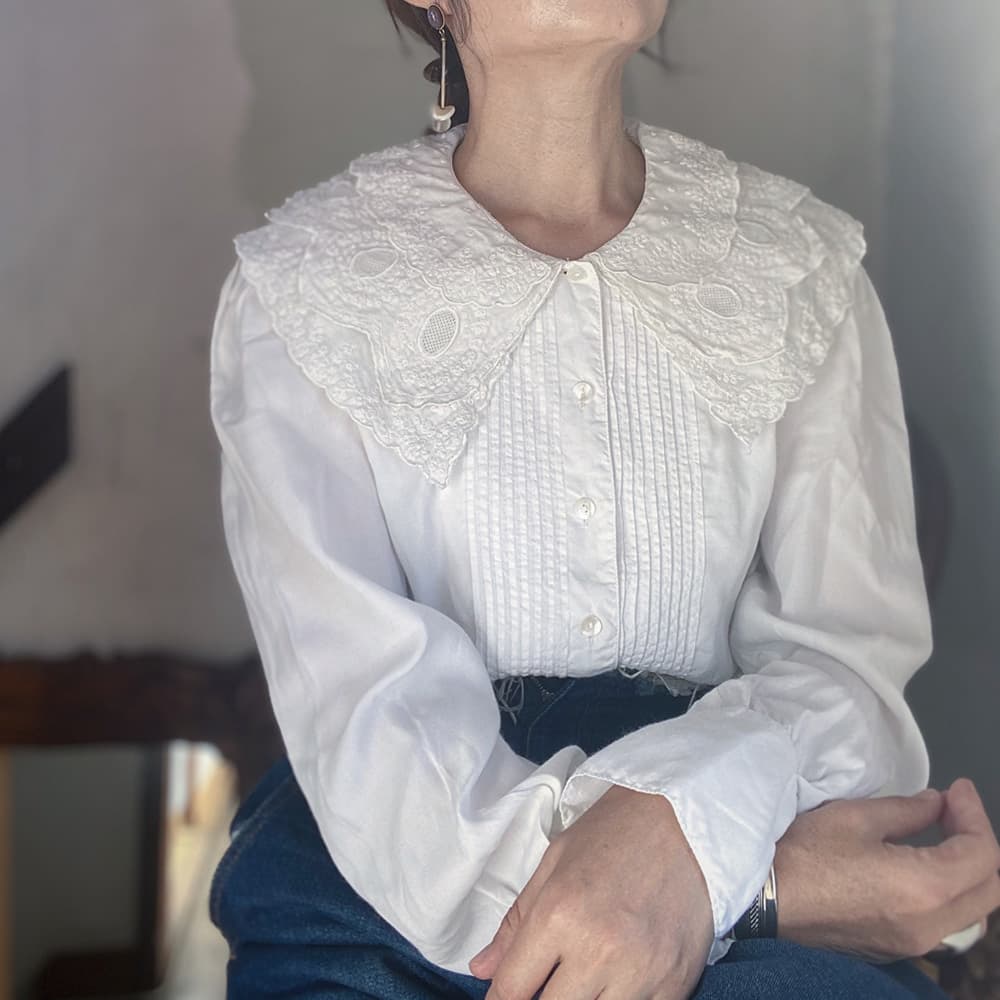 フランスアンティークブラウスフリルレースブラウスFrenchVintageblouse