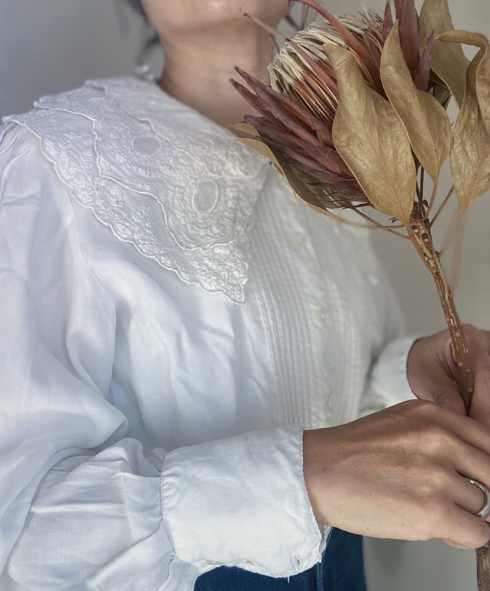 フランスアンティークブラウスフリルレースブラウスFrenchVintageblouse