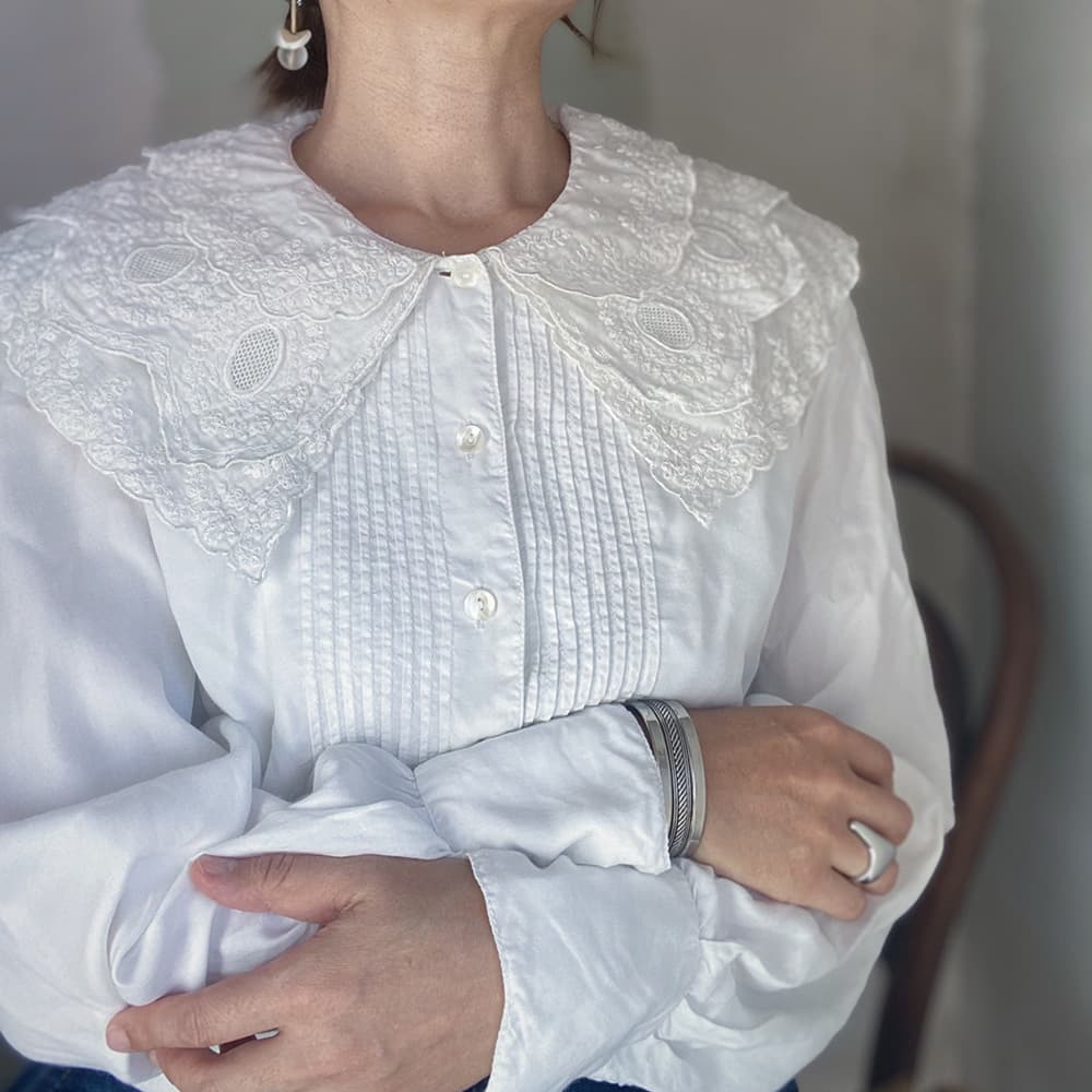 フランスアンティークブラウスフリルレースブラウスFrenchVintageblouse