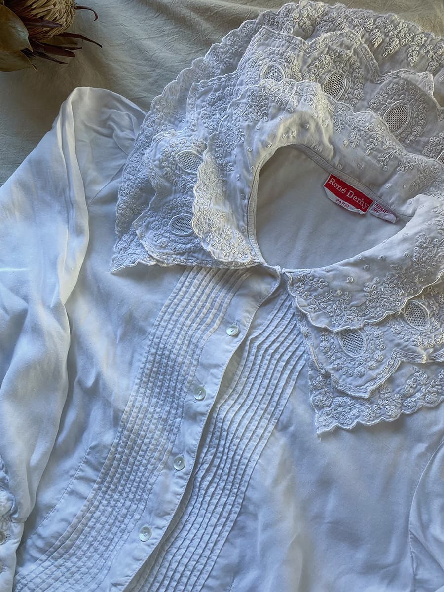 フランスアンティークブラウスフリルレースブラウスFrenchVintageblouse