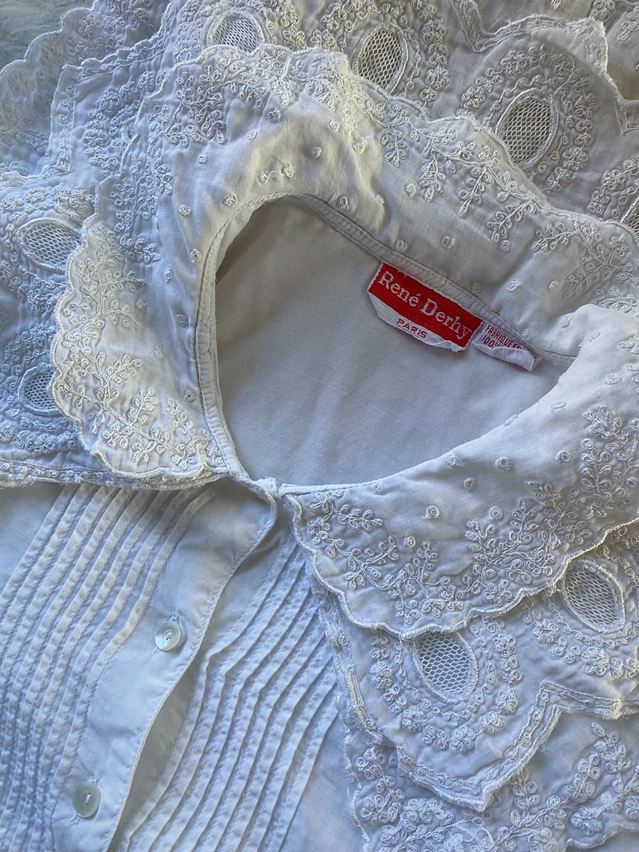 フランスアンティークブラウスフリルレースブラウスFrenchVintageblouse