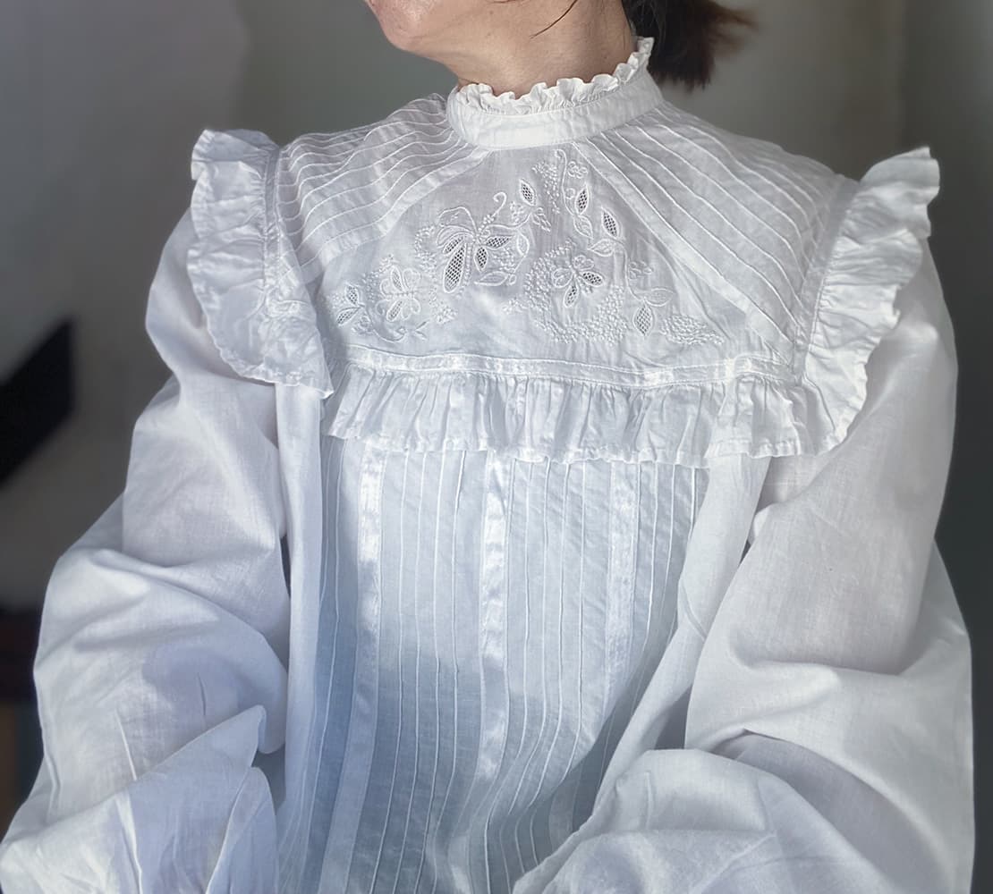 フランスヴィンテージレースブラウスアンティークブラウス