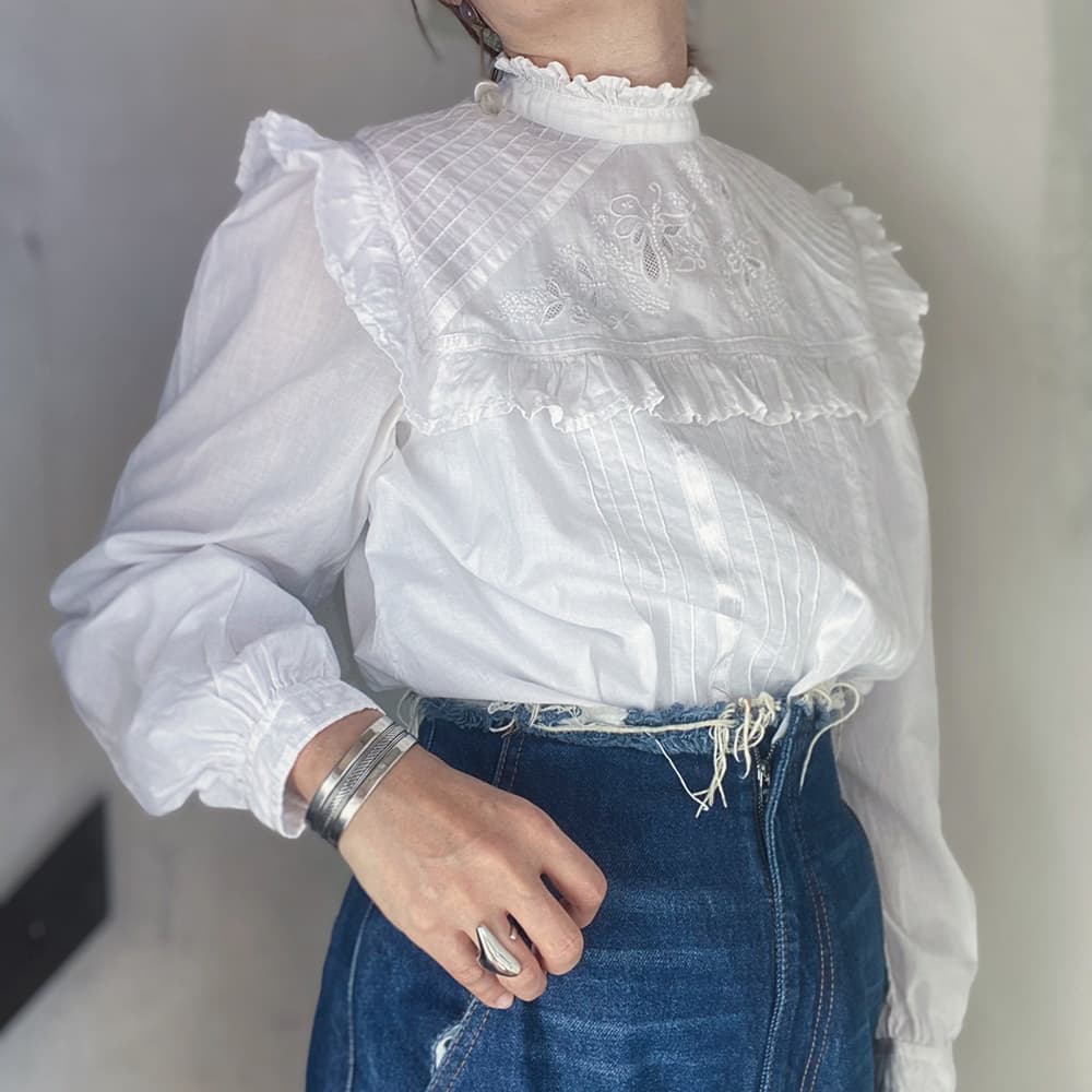 フランスヴィンテージレースブラウスアンティークブラウス