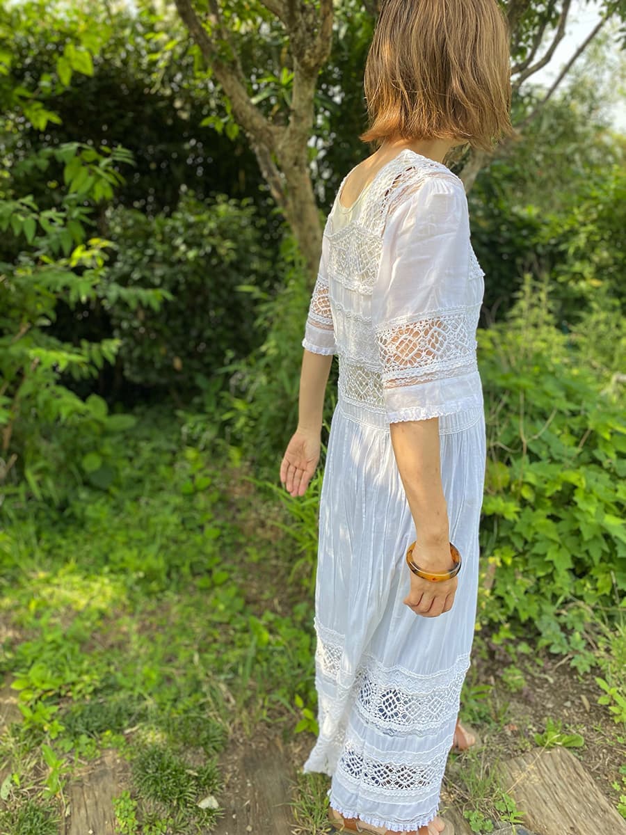 Vintagecrochetlacemaxidressヴィンテージレースマキシドレス