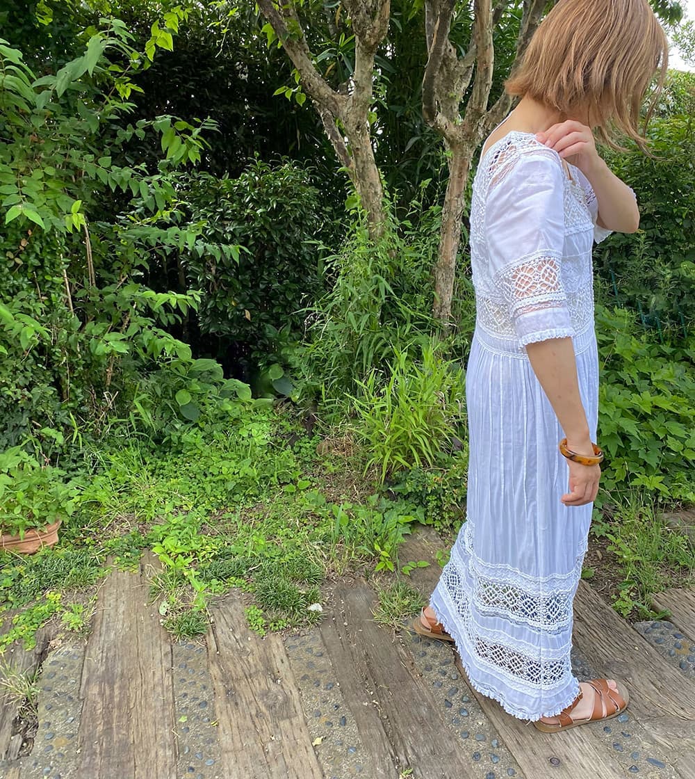 Vintagecrochetlacemaxidressヴィンテージレースマキシドレス