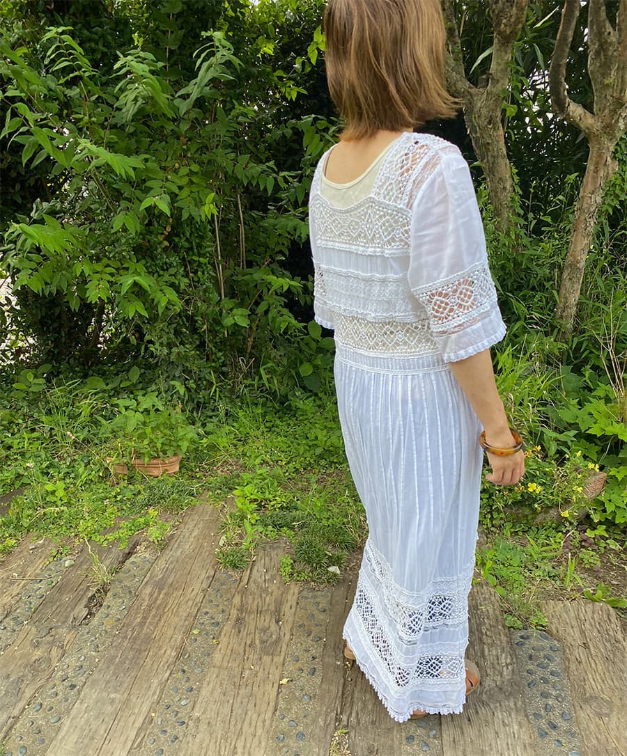 Vintagecrochetlacemaxidressヴィンテージレースマキシドレス
