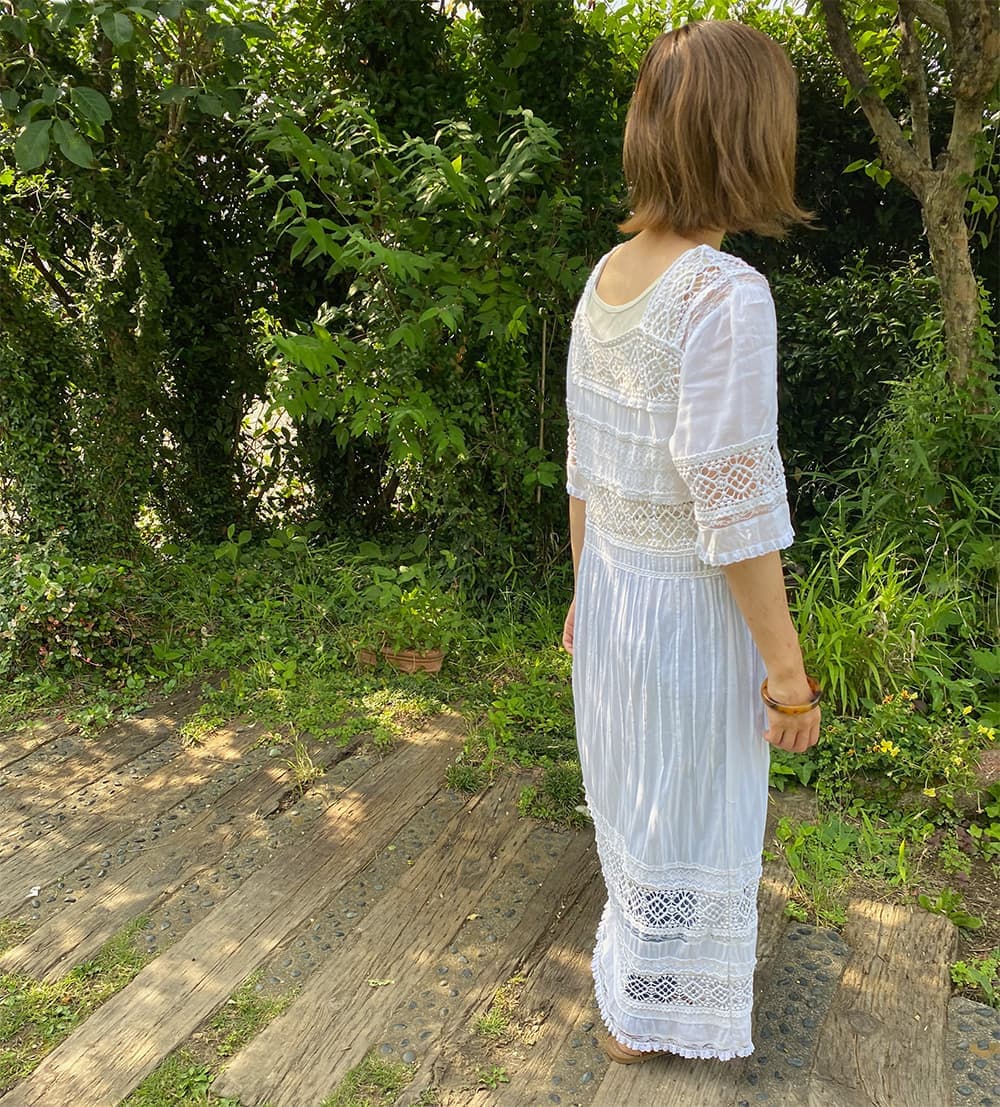 Vintagecrochetlacemaxidressヴィンテージレースマキシドレス