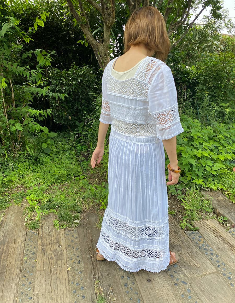 Vintagecrochetlacemaxidressヴィンテージレースマキシドレス