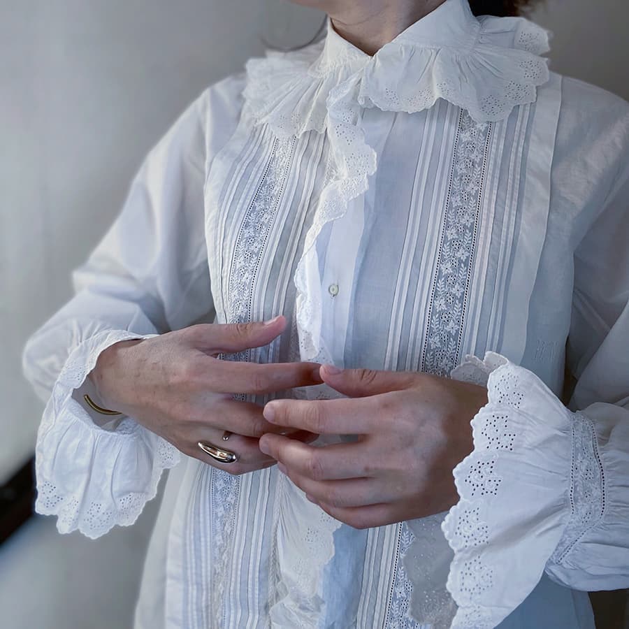 FrenchAntiqueCottonBlouseフレンチアンティークコットンブラウス